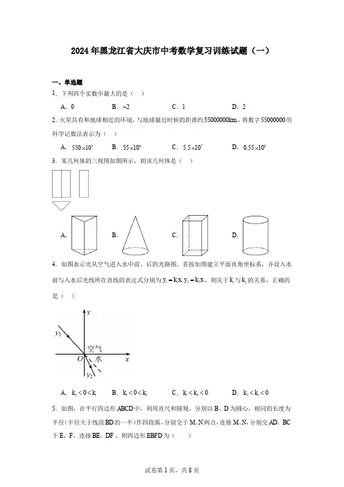 2024年黑龙江省大庆市中考数学复习训练试题(一)