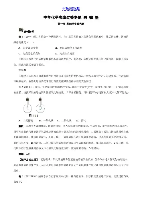 中考化学实验专题 酸 碱 盐 精选例题及答案解析(1)