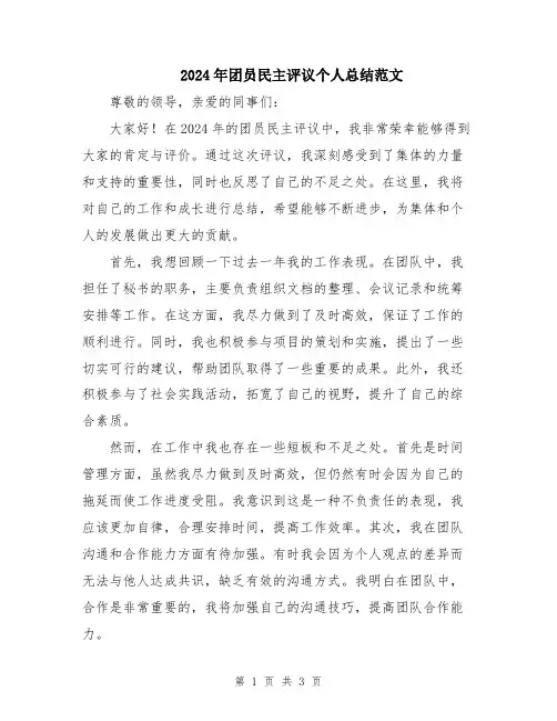 2024年团员民主评议个人总结范文