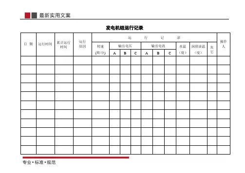 发电机组运行记录(标准范本)