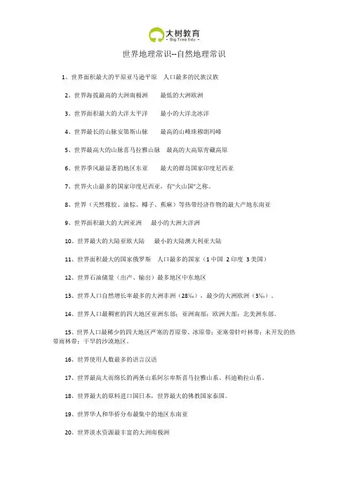 世界地理常识150条-自然地理常识