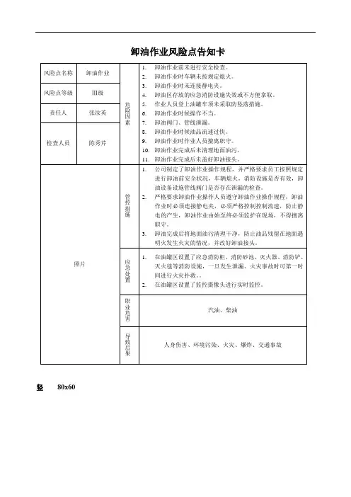 油站作业风险告知牌