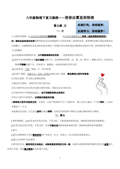 最新版人教版初中物理八下复习知识点大全