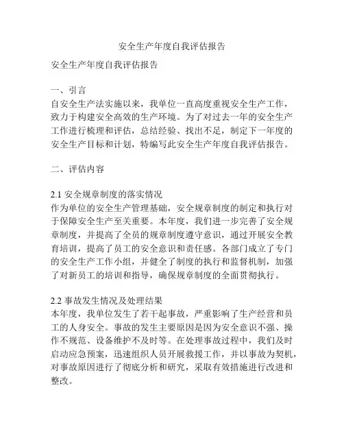 安全生产年度自我评估报告