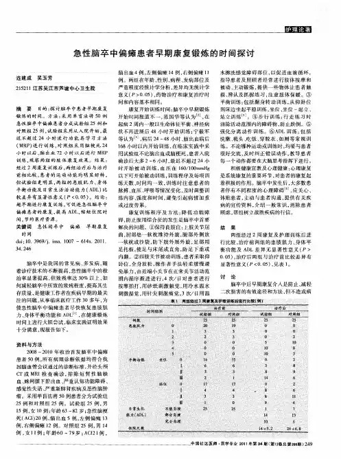急性脑卒中偏瘫患者早期康复锻炼的时间探讨