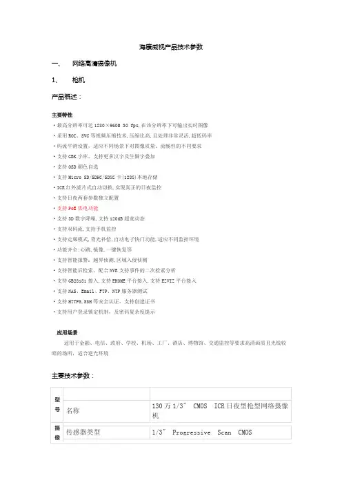海康威视技术参数