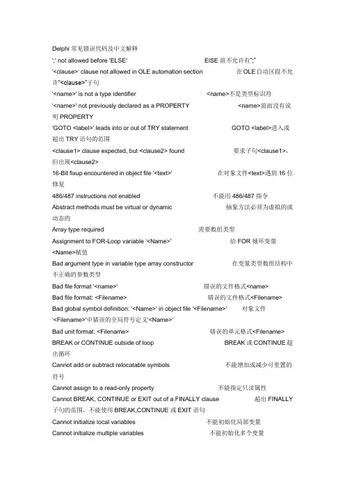 Delphi常见错误代码