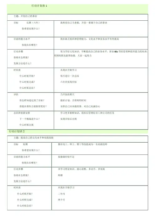 行动计划表