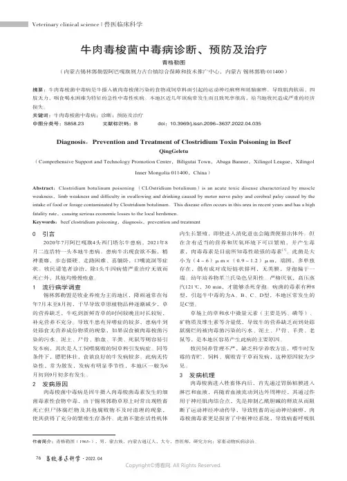牛肉毒梭菌中毒病诊断、预防及治疗