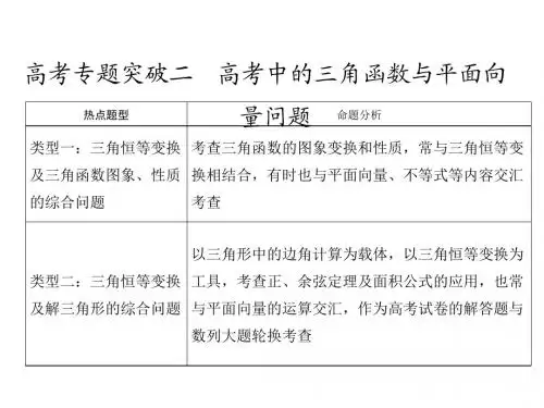2018届高三高考数学复习课件：高考专题突破二高考中的三角函数与平面向量问题