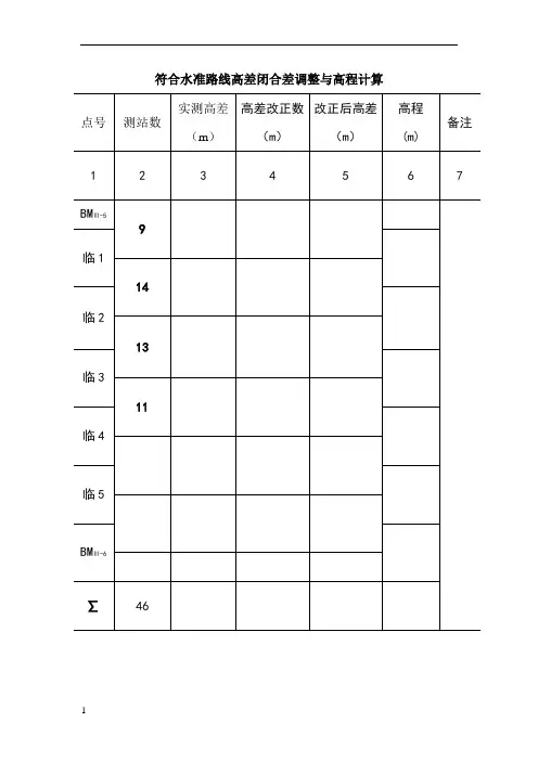 符合水准路线高差闭合差调整与高程计算