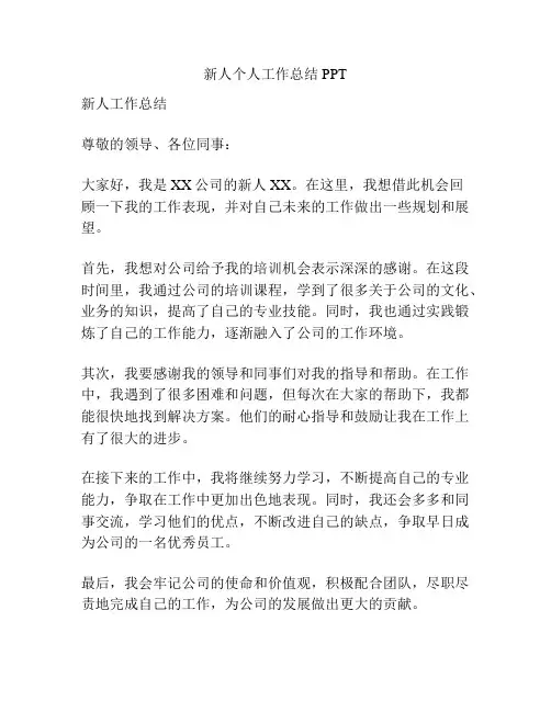 新人个人工作总结PPT