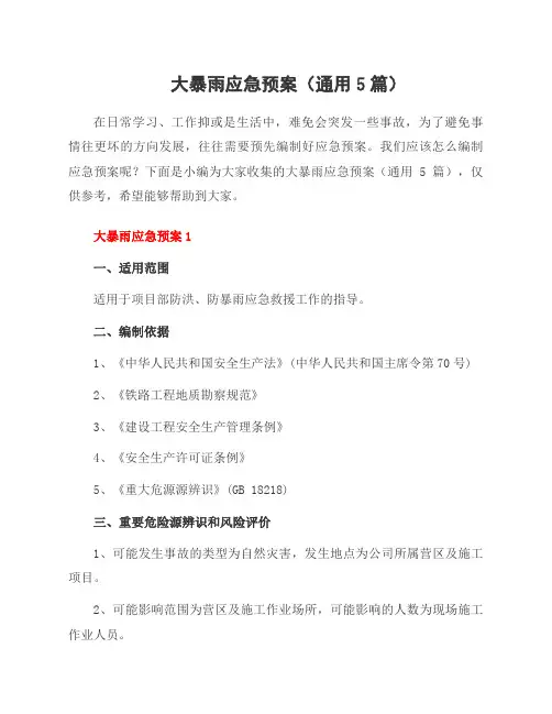 大暴雨应急预案(5篇)