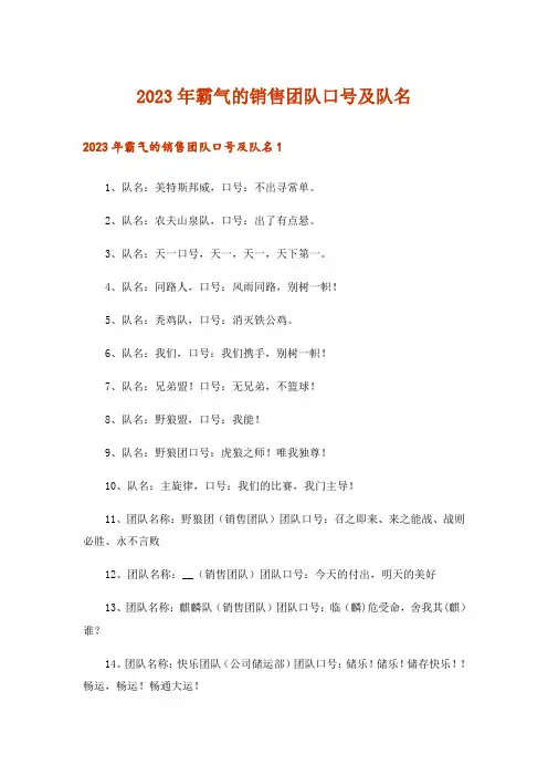 2023年霸气的销售团队口号及队名