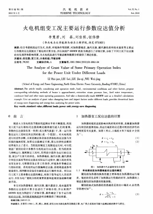 火电机组变工况主要运行参数应达值分析