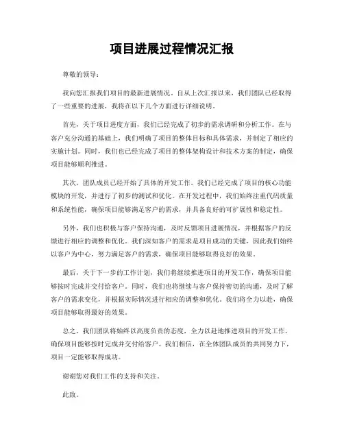 项目进展过程情况汇报