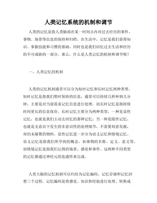 人类记忆系统的机制和调节