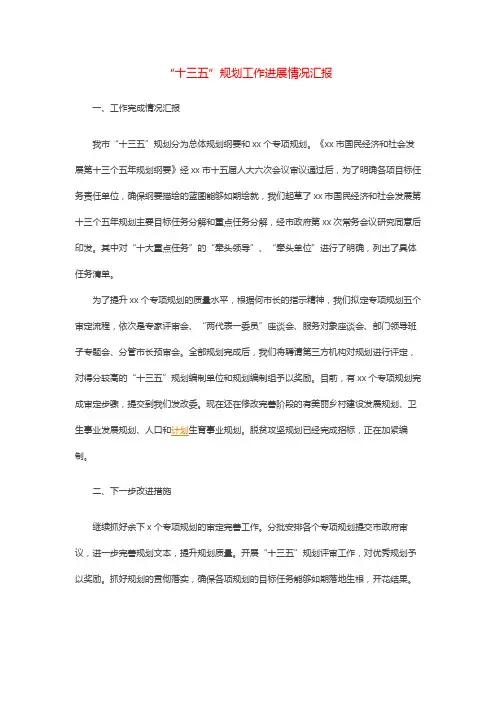 “十三五”规划工作进展情况汇报