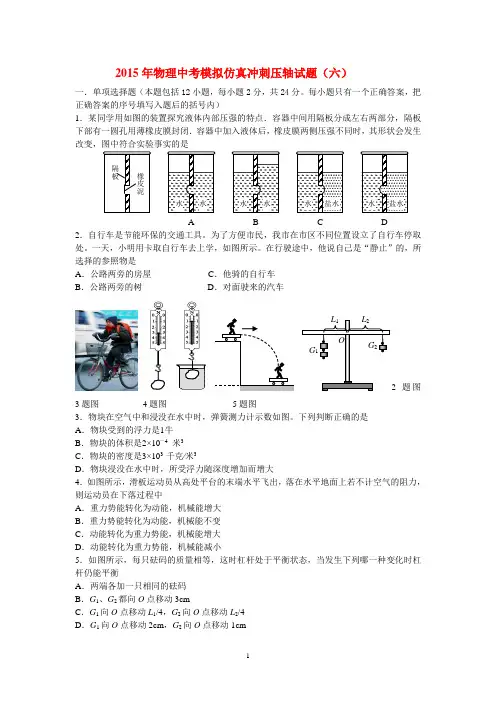 2015年物理中考模拟仿真冲刺压轴试题(六)