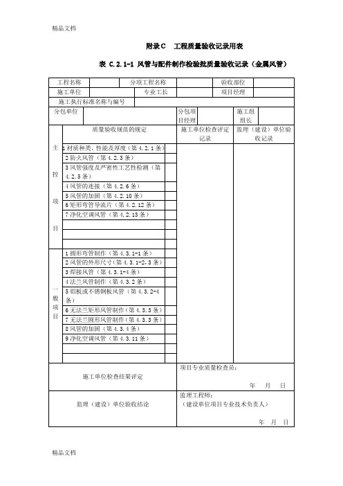 最新《通风与空调工程施工规范施工规范质量验收规范要求文件》(gb502432016)验收表格资料