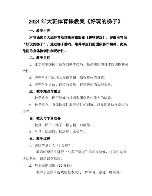 2024年大班体育课教案《好玩的梯子》