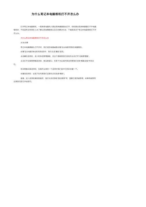 为什么笔记本电脑相机打不开怎么办