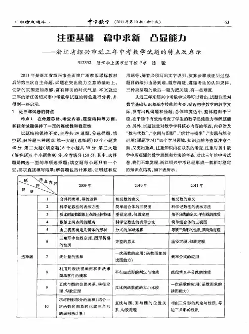 注重基础 稳中求新 凸显能力——浙江省绍兴市近三年中考数学试题的特点及启示
