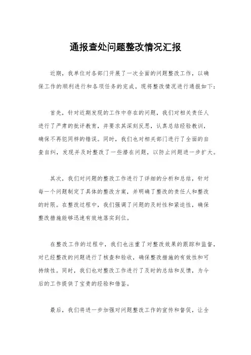 通报查处问题整改情况汇报