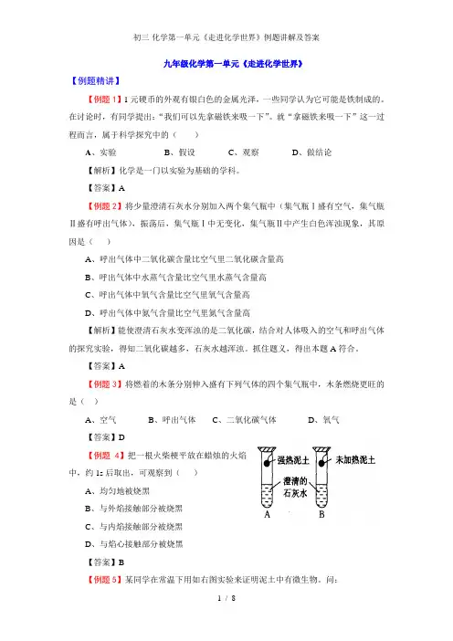 初三-化学第一单元《走进化学世界》例题讲解及答案