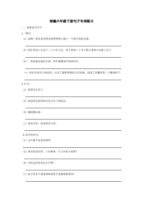 部编版六年级下册语文句子专项练习(带答案)