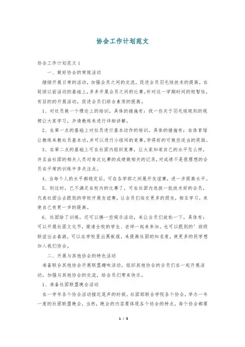协会工作计划范文