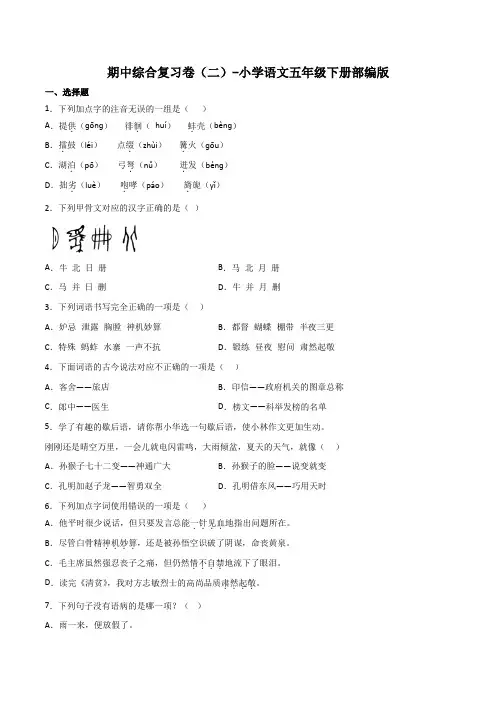 期中综合复习卷(二)-2022-2023学年语文五年级下册(部编版)