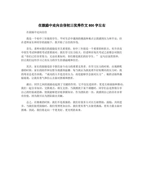 在鼓励中走向自信初三优秀作文800字左右
