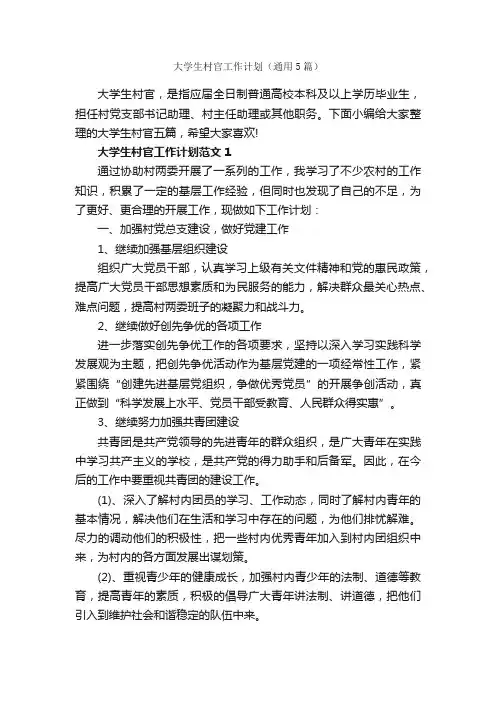 大学生村官工作计划（通用5篇）