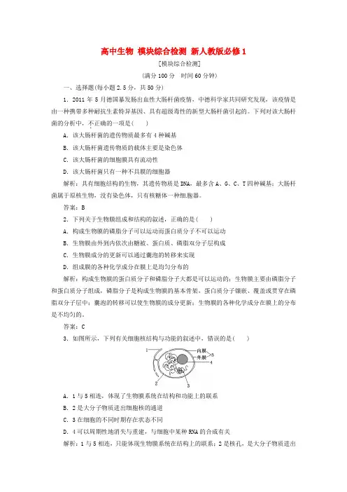 高中生物 模块综合检测 新人教版必修1