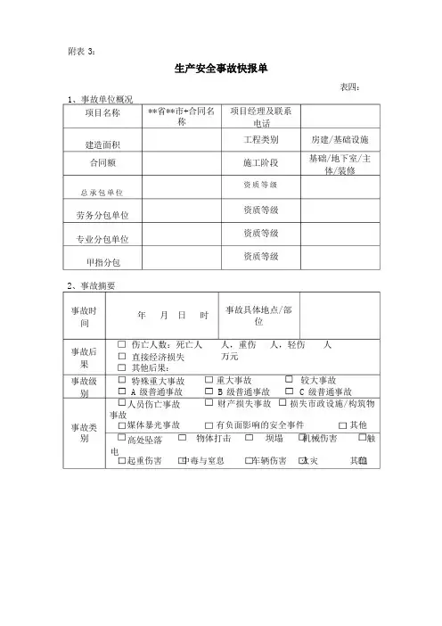 安全生产事故快报单