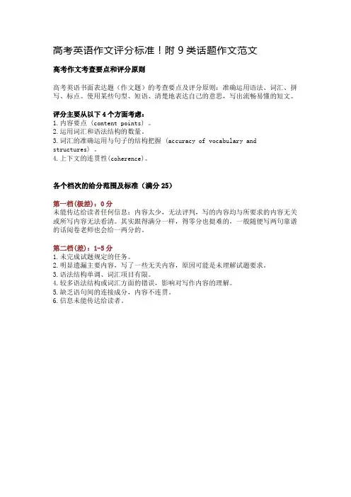 高考英语作文评分标准!附9类话题作文范文