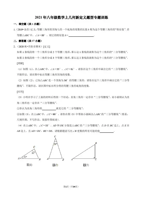 【精品】2021年八年级数学上几何新定义题型专题训练含答案与试题解析