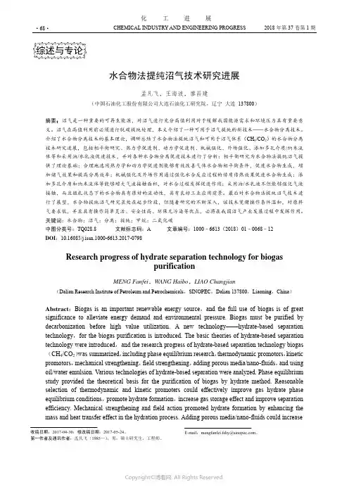 水合物法提纯沼气技术研究进展