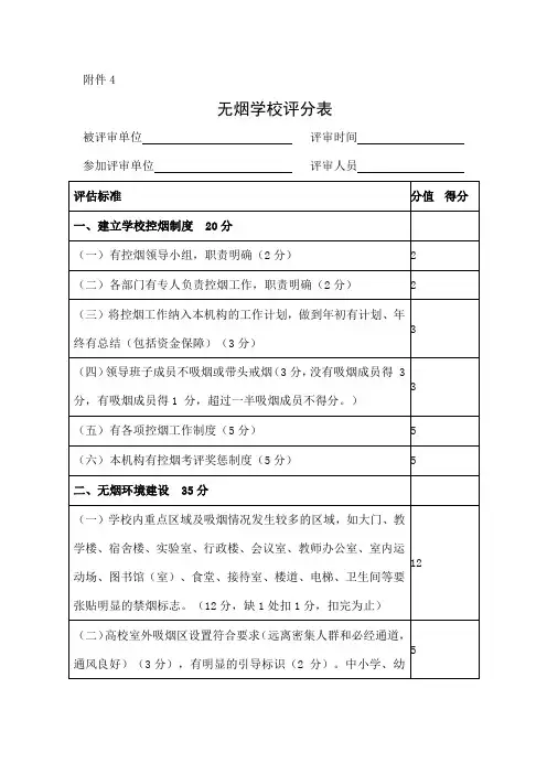 无烟学校评分表