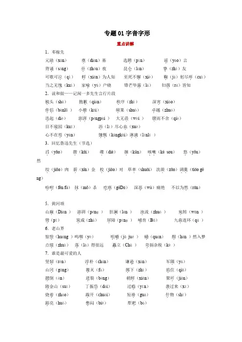 语文七年级下册期中复习全能冲刺讲练(部编版)专题01 字音字形(原卷版)