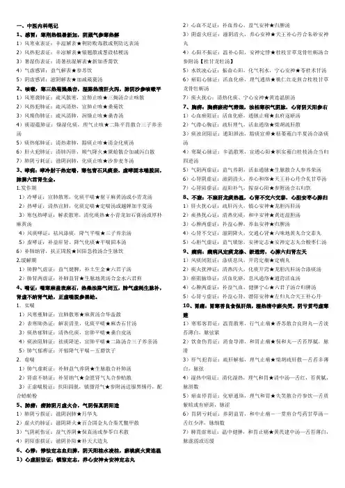 执业医师考试辨证论治中医病证总结