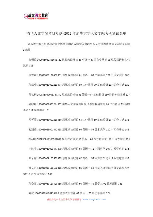 清华人文学院考研复试-2015年清华大学人文学院考研复试名单