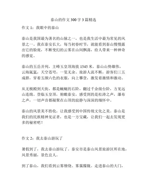 泰山的作文300字3篇精选