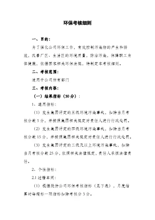 环保月度绩效考核细则