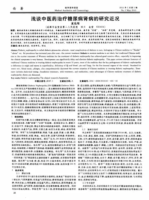 浅谈中医药治疗糖尿病肾病的研究近况