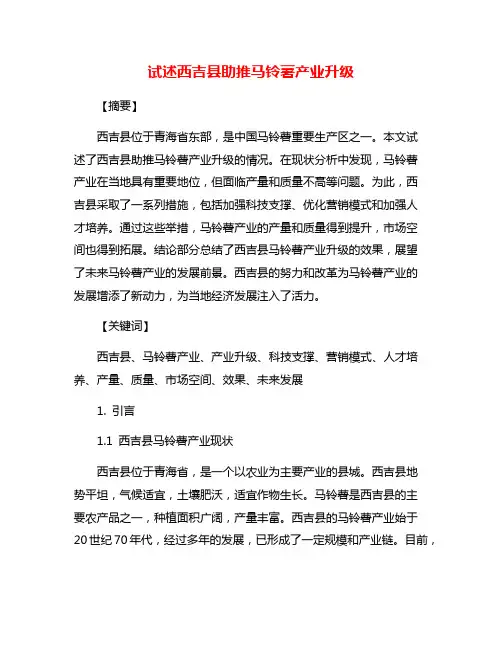 试述西吉县助推马铃薯产业升级