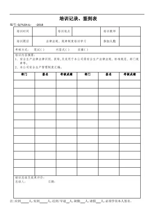 培训记录、签到表