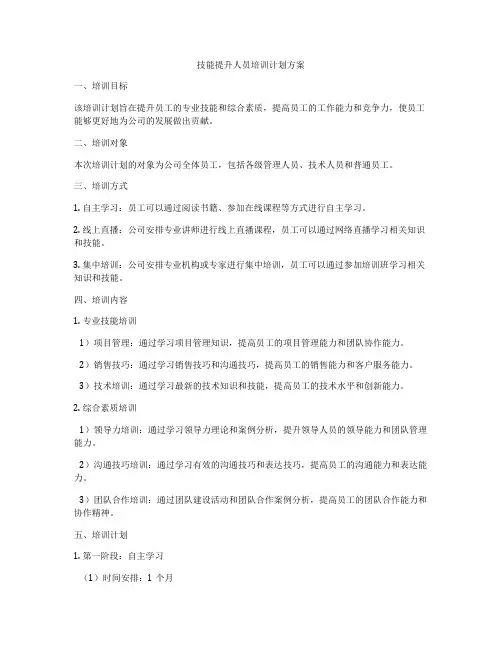 技能提升人员培训计划方案