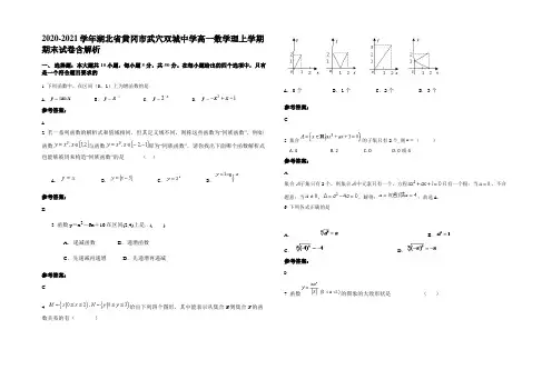 2021年湖北省黄冈市武穴双城中学高一数学理上学期期末试卷含解析